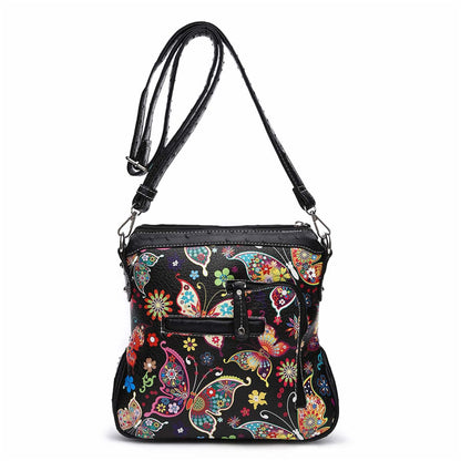 Butterfly Flower Western Style Crossbody Handbags With Mini Wallet Set