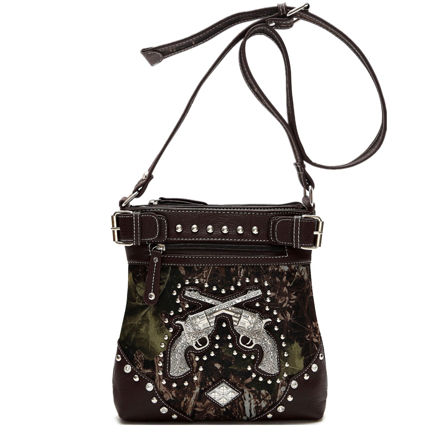 Camouflage Rhinestone Cross Pistols Studded Crossbody Handbags