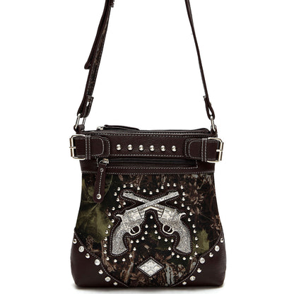 Camouflage Rhinestone Cross Pistols Studded Crossbody Handbags