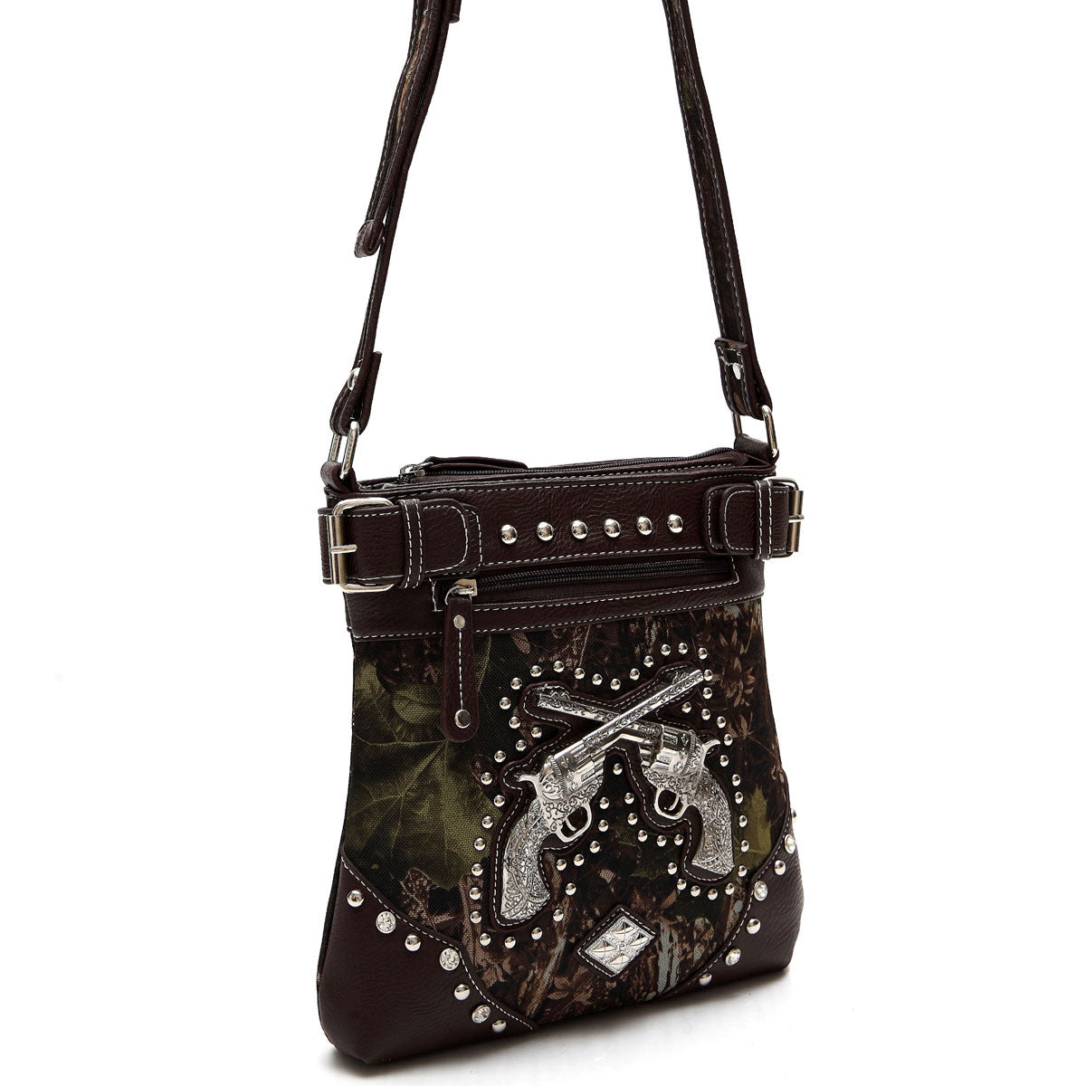 Camouflage Rhinestone Cross Pistols Studded Crossbody Handbags