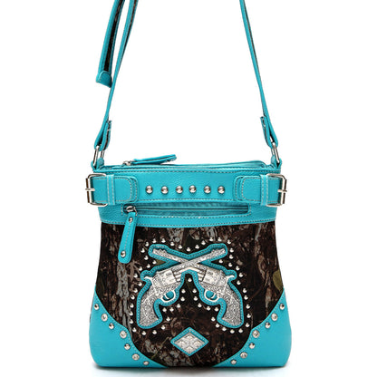 Camouflage Rhinestone Cross Pistols Studded Crossbody Handbags