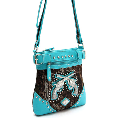 Camouflage Rhinestone Cross Pistols Studded Crossbody Handbags