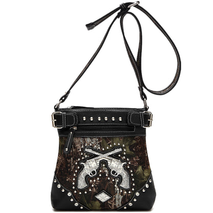 Camouflage Rhinestone Cross Pistols Studded Crossbody Handbags