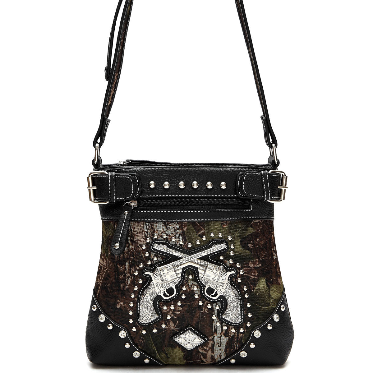 Camouflage Rhinestone Cross Pistols Studded Crossbody Handbags