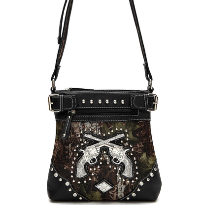 Camouflage Rhinestone Cross Pistols Studded Crossbody Handbags