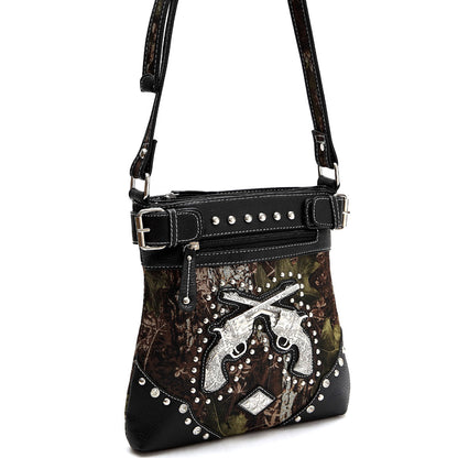 Camouflage Rhinestone Cross Pistols Studded Crossbody Handbags