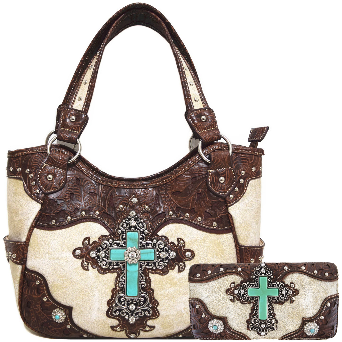 Western Style Rhinestone Cross Purse With Matching Wallet Set