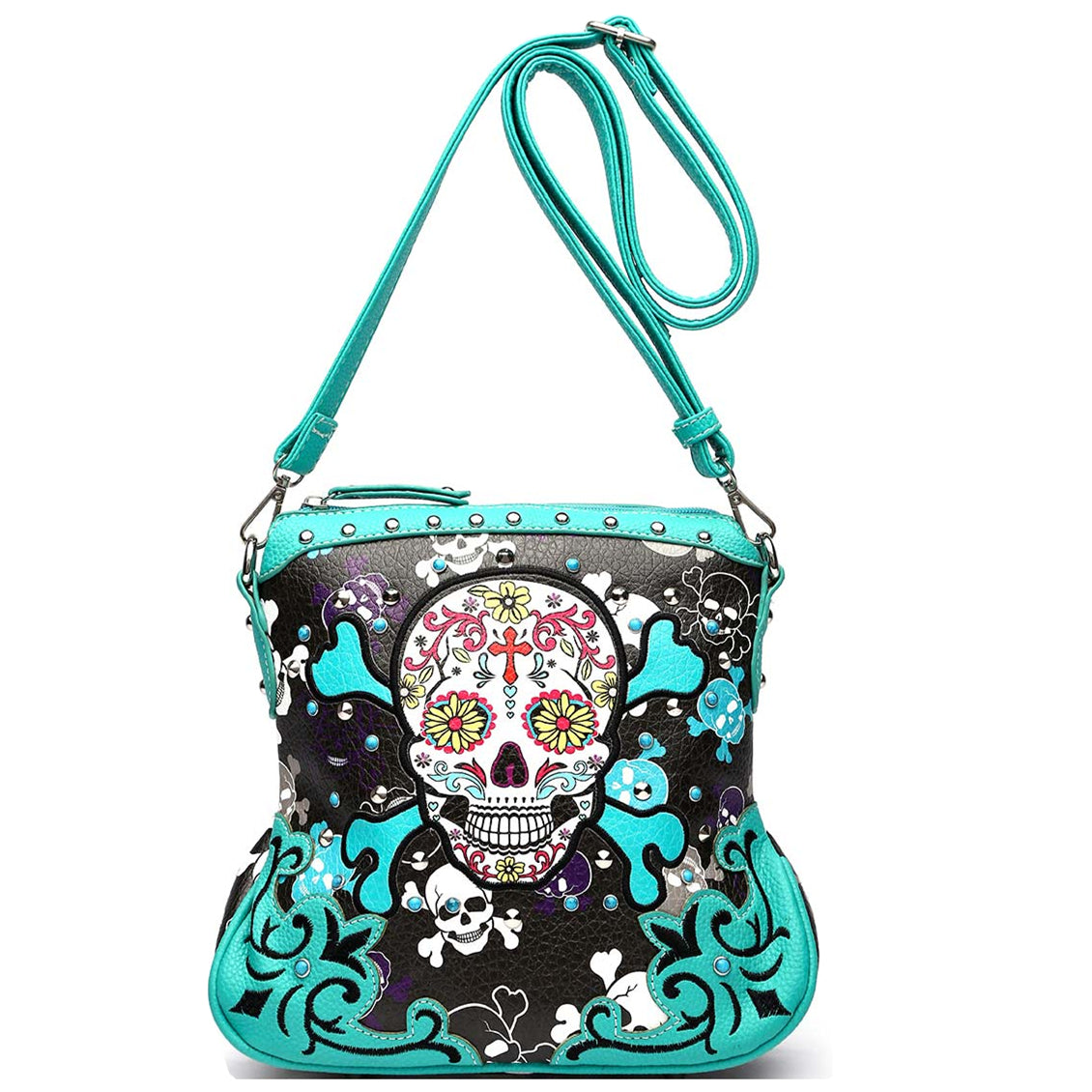 Sugar Skull Day of the Dead Cross Bone Crossbody Handbag