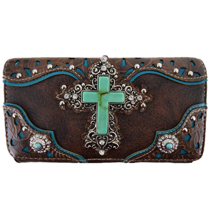 Western Style Rhinestone Cross Purse With Matching Wallet Set