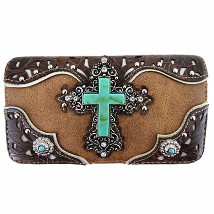 Western Style Rhinestone Cross Purse With Matching Wallet Set