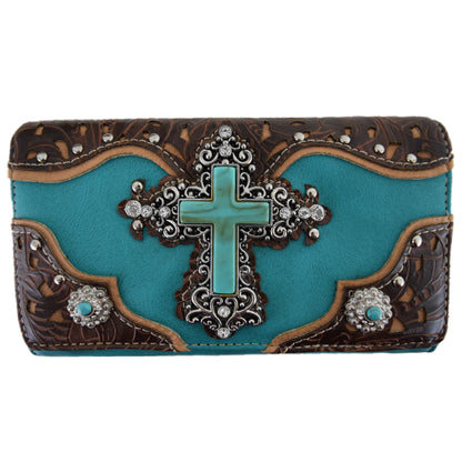 Western Style Rhinestone Cross Purse With Matching Wallet Set