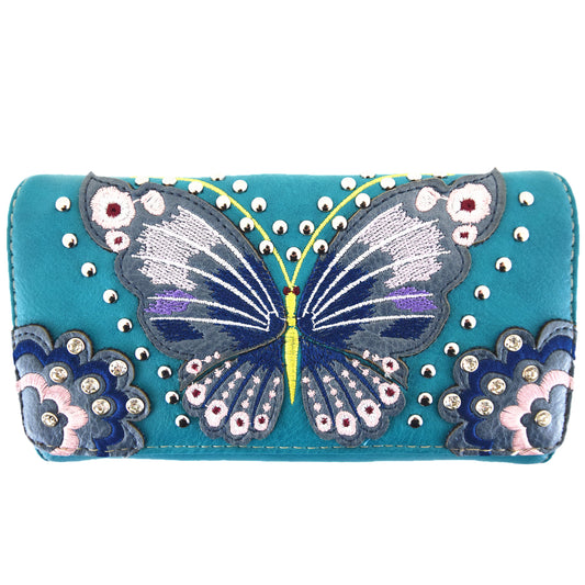 Western Style Embroidery Butterfly Women Trifold Wallet