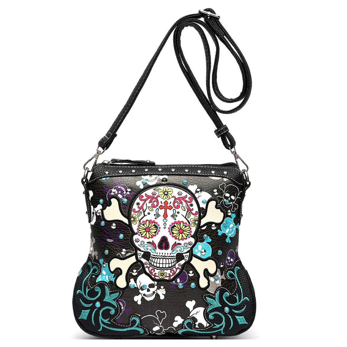 Sugar Skull Day of the Dead Cross Bone Crossbody Handbag