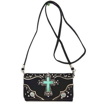 Western Style Rhinestone Cross Purse With Matching Wallet Set