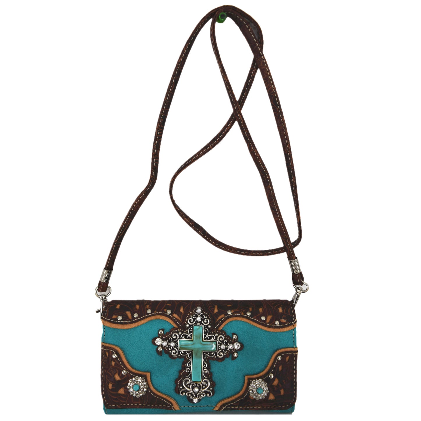 Western Style Rhinestone Cross Purse With Matching Wallet Set