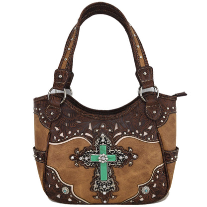 Western Style Rhinestone Cross Purse With Matching Wallet Set