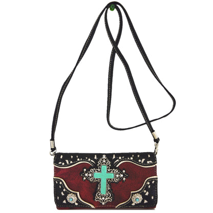 Western Style Rhinestone Cross Purse With Matching Wallet Set