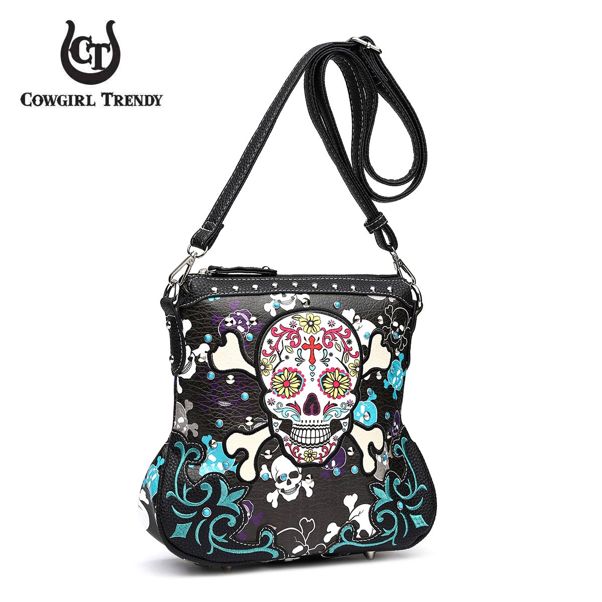 Sugar Skull Day of the Dead Cross Bone Crossbody Handbag