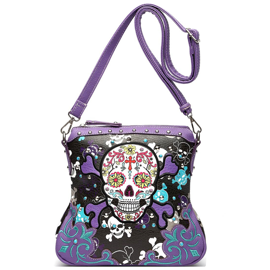 Sugar Skull Day of the Dead Cross Bone Crossbody Handbag