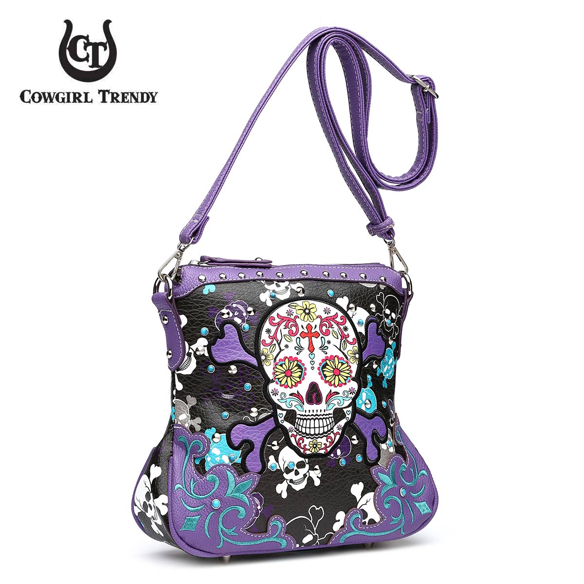 Sugar Skull Day of the Dead Cross Bone Crossbody Handbag