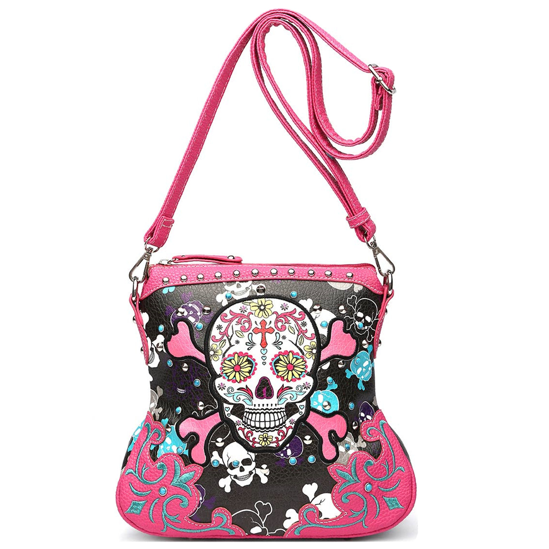 Sugar Skull Day of the Dead Cross Bone Crossbody Handbag