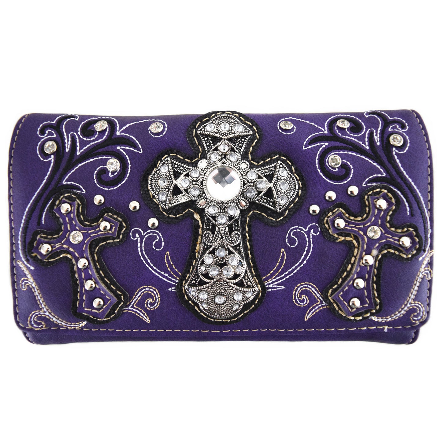 Western Style Rhinestone Cross Purse With Matching Wallet Set