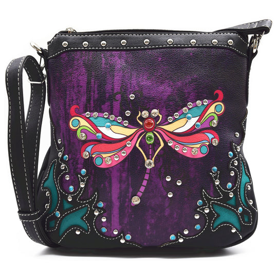 Colorful Dragonfly Rhinestone Gem Studded Purse Crossbody Handbag