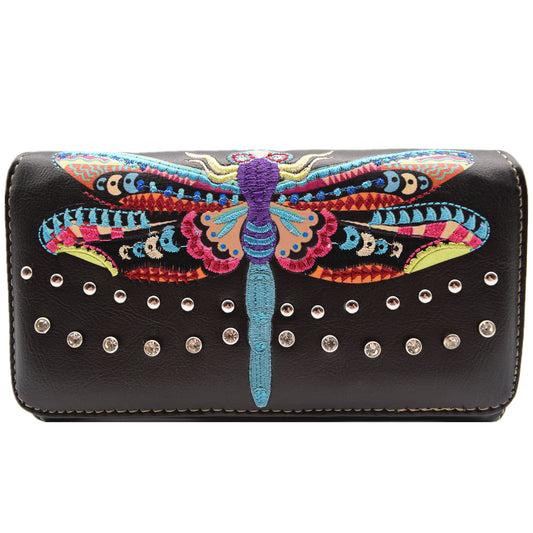 Western Style Embroidery Dragonfly Women Trifold Wallet