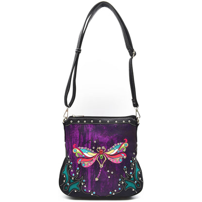 Colorful Dragonfly Rhinestone Gem Studded Purse Crossbody Handbag