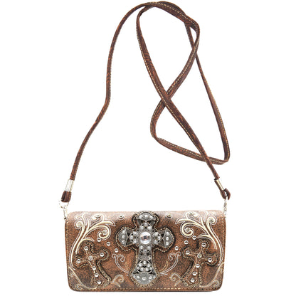 Western Style Rhinestone Cross Purse With Matching Wallet Set