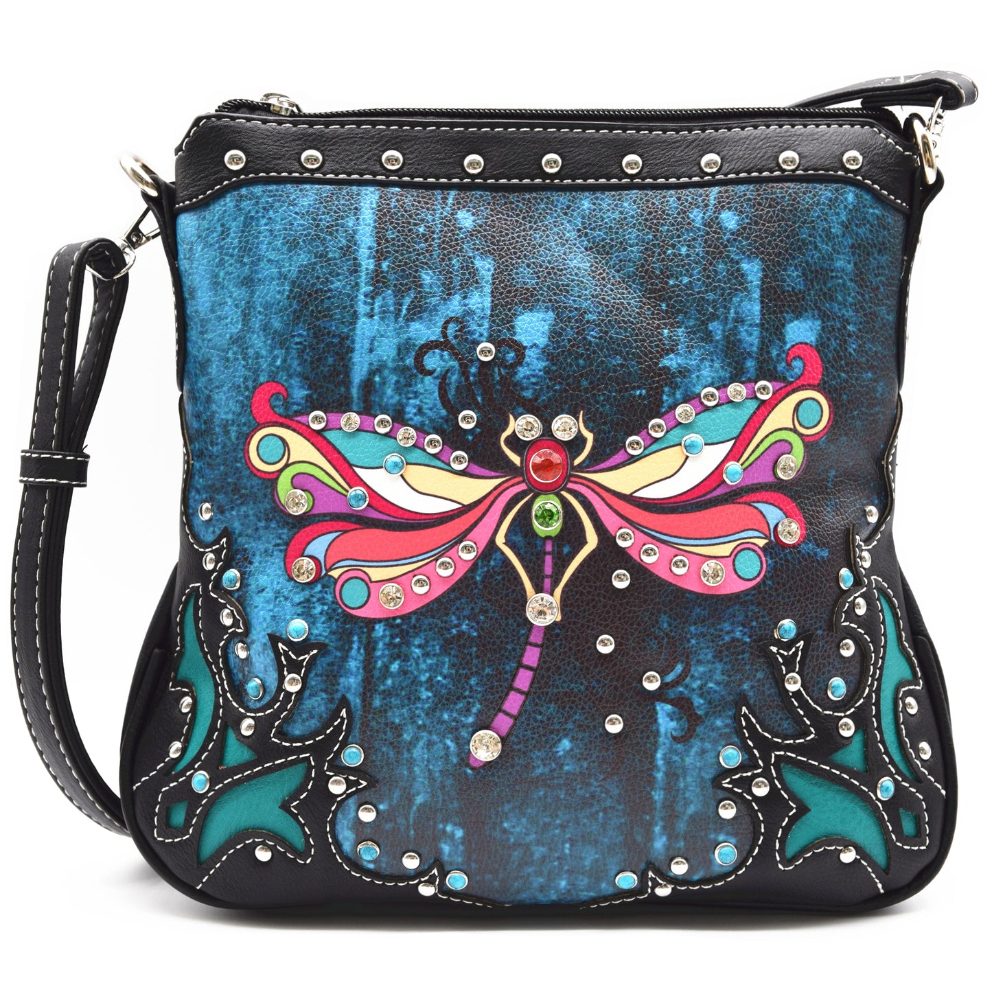 Colorful Dragonfly Rhinestone Gem Studded Purse Crossbody Handbag