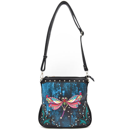 Colorful Dragonfly Rhinestone Gem Studded Purse Crossbody Handbag