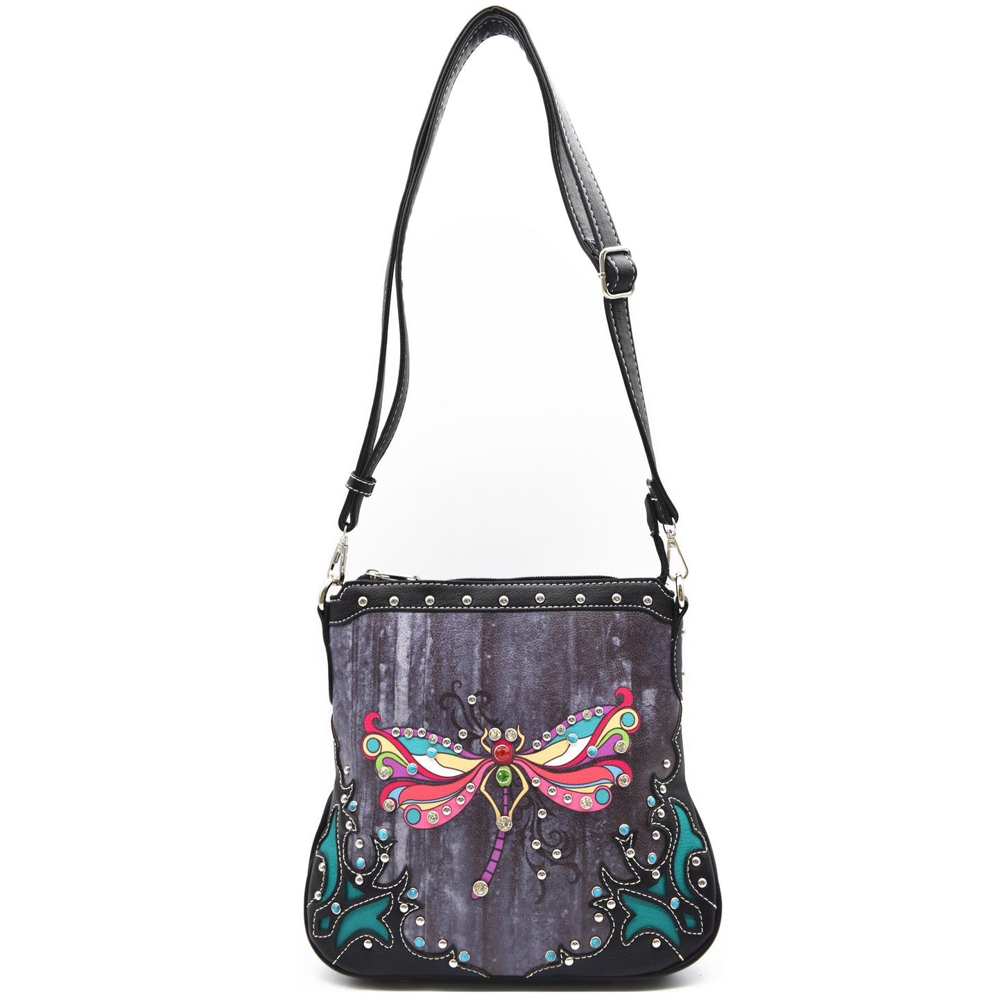 Colorful Dragonfly Rhinestone Gem Studded Purse Crossbody Handbag