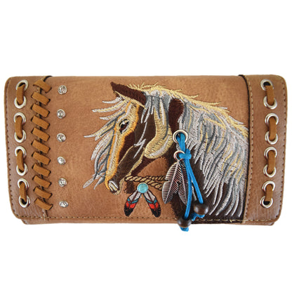 Western Style Embroidery Horse Women Trifold Wallet