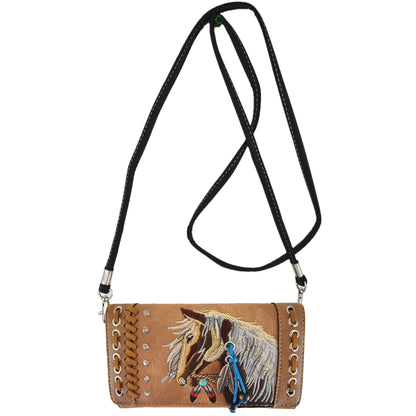 Western Style Embroidery Horse Women Trifold Wallet