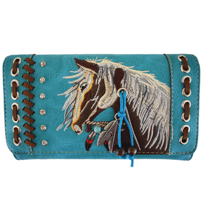 Western Style Embroidery Horse Women Trifold Wallet