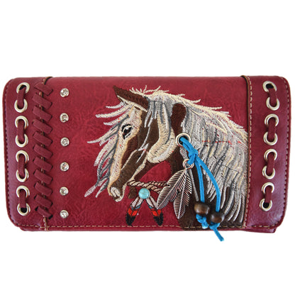 Western Style Embroidery Horse Women Trifold Wallet