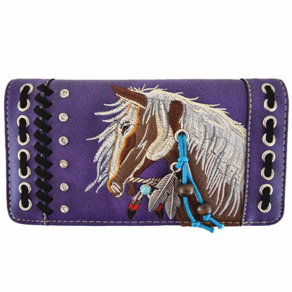 Western Style Embroidery Horse Women Trifold Wallet