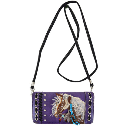 Western Style Embroidery Horse Women Trifold Wallet