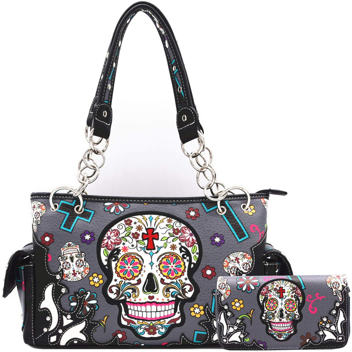 Sugar Skull Women Purse with Matching Wallet Set