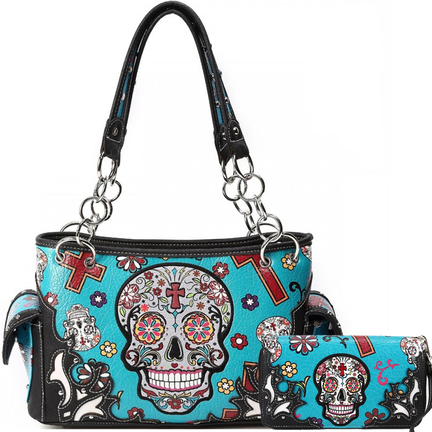 Sugar Skull Women Purse with Matching Wallet Set