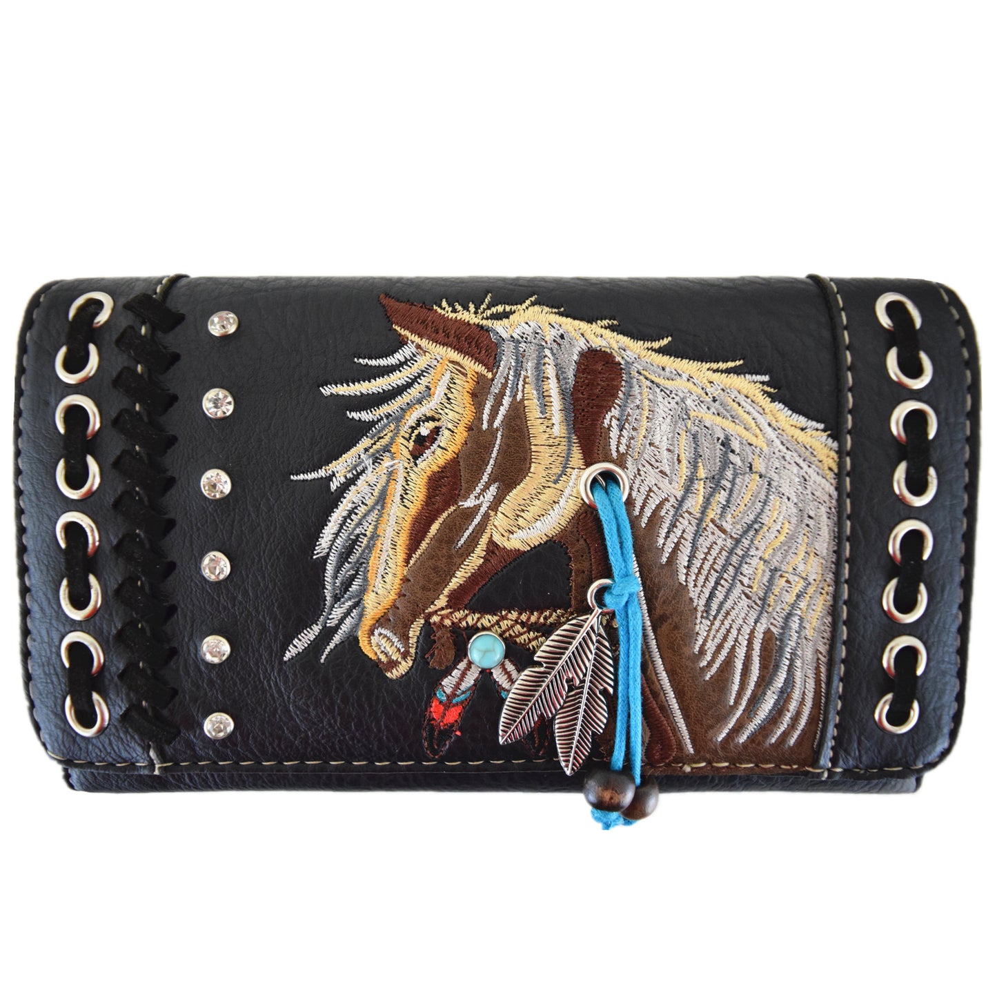 Western Style Embroidery Horse Women Trifold Wallet