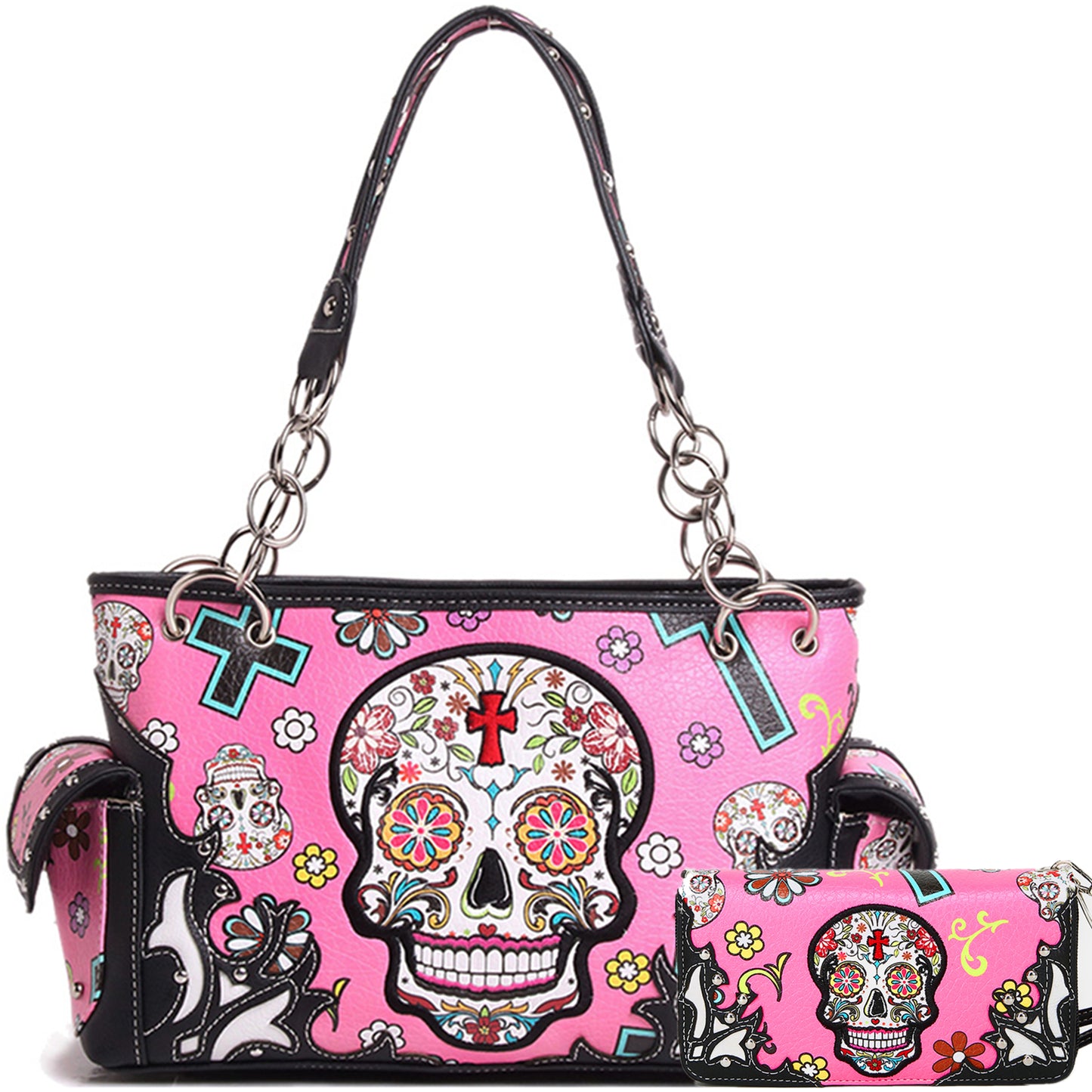 Sugar Skull Women Purse with Matching Wallet Set