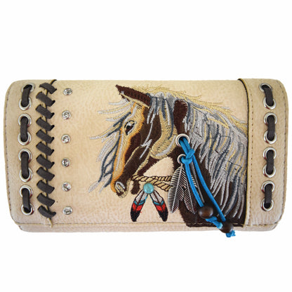 Western Style Embroidery Horse Women Trifold Wallet