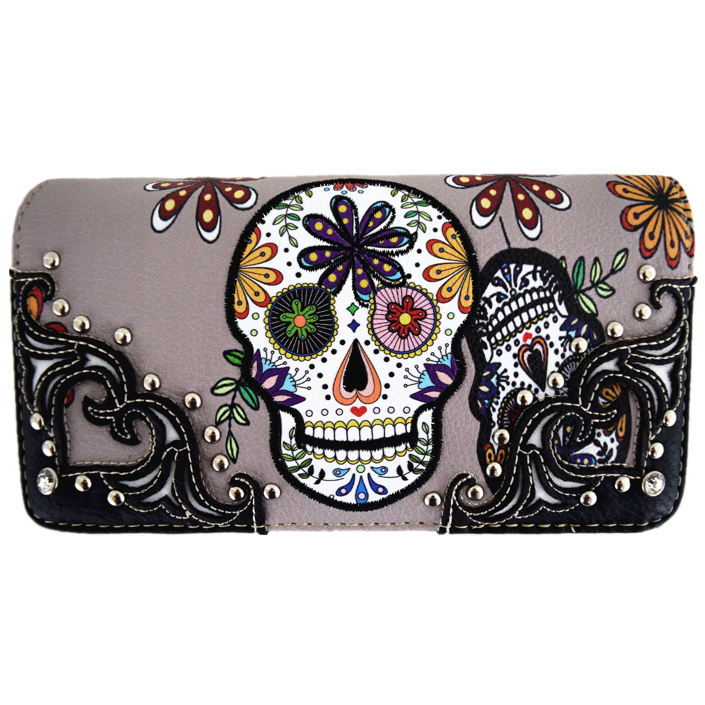 Western Style Sugar Skull Women Trifold Wallet