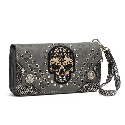 Gothic Skull Women Backpack with Matching Wallet Set