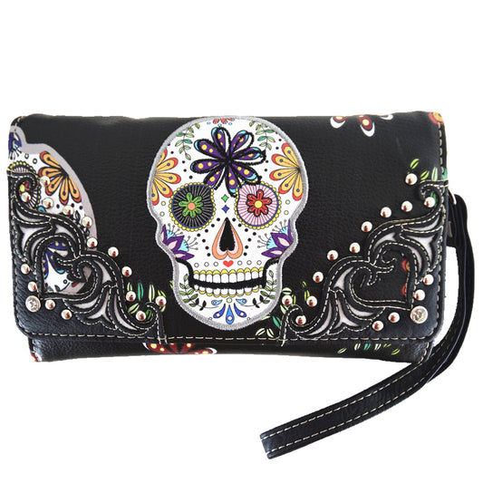 Western Style Sugar Skull Women Trifold Wallet