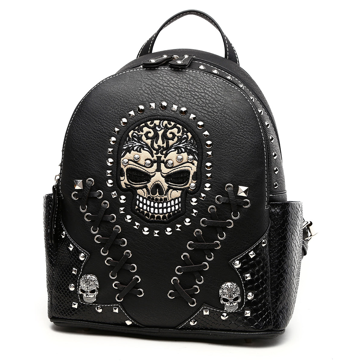 Gothic Skull Women Backpack with Matching Wallet Set