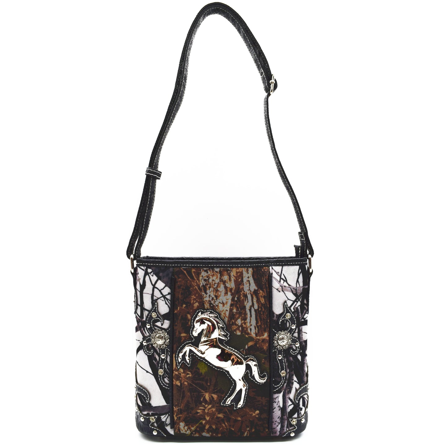 Camouflage Western Style Metal Horse Studded Crossbody Handbags