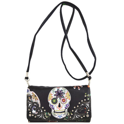 Western Style Sugar Skull Women Trifold Wallet